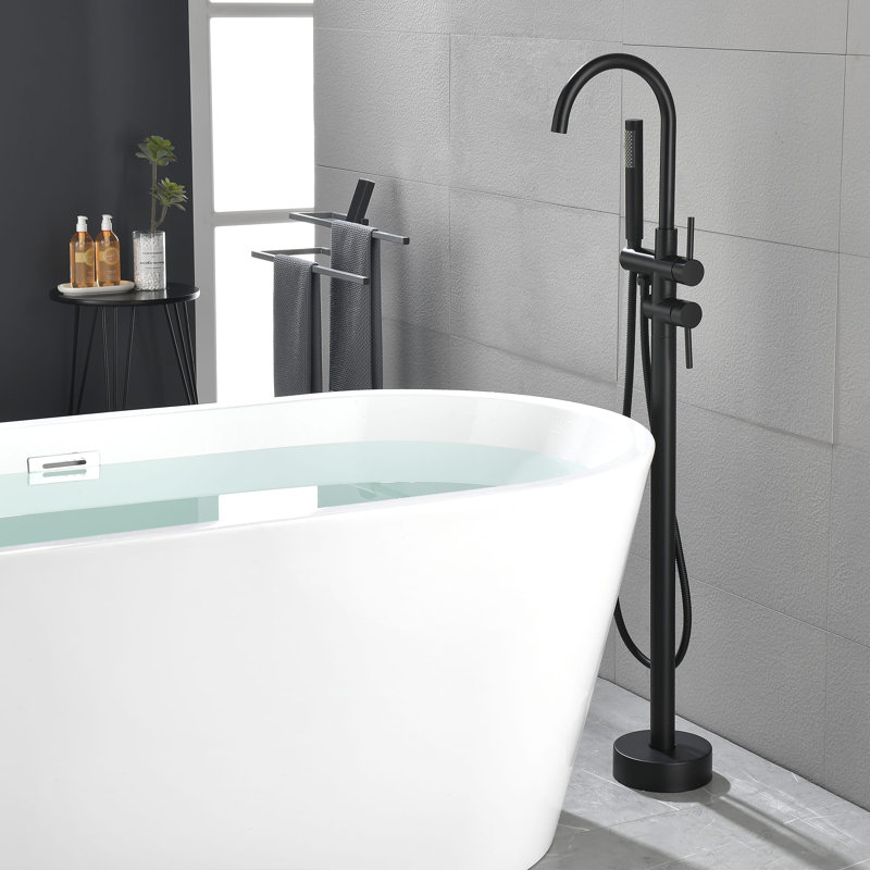 Robinet de baignoire sur pattes à deux poignées, Noir mat