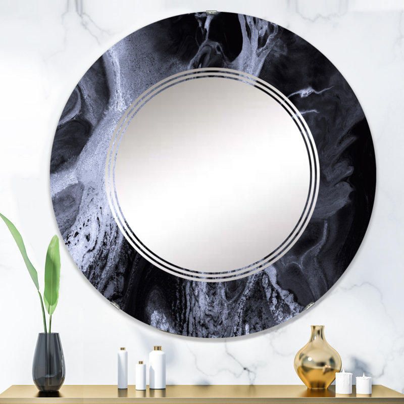 Vagues de marbre noir et blanc - miroir mural moderne, 36 po x 24 po