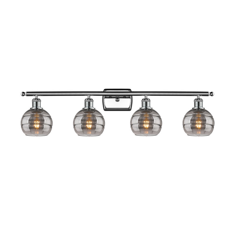 Éclairage pour meuble-lavabo à 4 lumières à intensité variable Chartoff, Chrome poli, Gris fumée clair