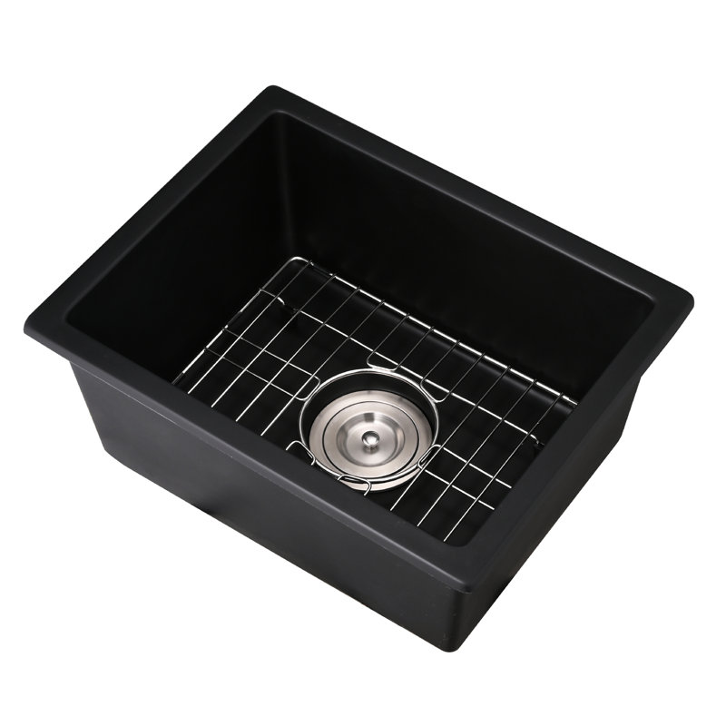 Évier de bar à quartz L 13,94 po x l 17,32 po - Résistant aux taches et aux égratignures Surface facile à nettoyer avec crépine noir 13,94 po x 17,32 po pour grille de fond hygiénique