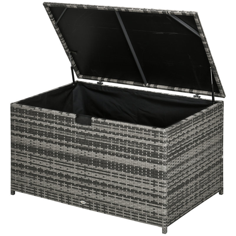 113 Gallon Waterproof Rattan Deck Storage Box for Indoor/Outdoor Cushions, Pool Toys, Garden Tools, Dark Gray