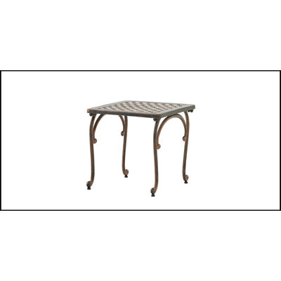 Table d'extérieur Kalil L 18,00 po x l 18,00 po, finition en fonte d'aluminium et cuivre patiné, motif à volutes