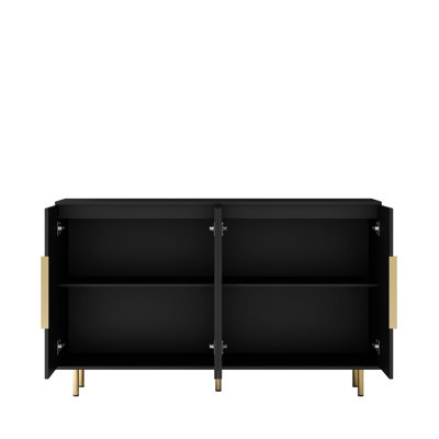 Black Modern Buffet Cabinet With Storage, Fluted Sideboard Large Buffet With Adjustable Shelves, Credenza, Accent Cabinet Console Table