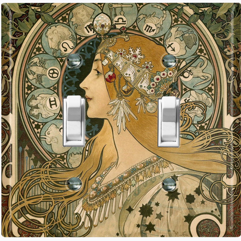 Magnifique plaque murale à 2 interrupteurs à bascule Art Nouveau