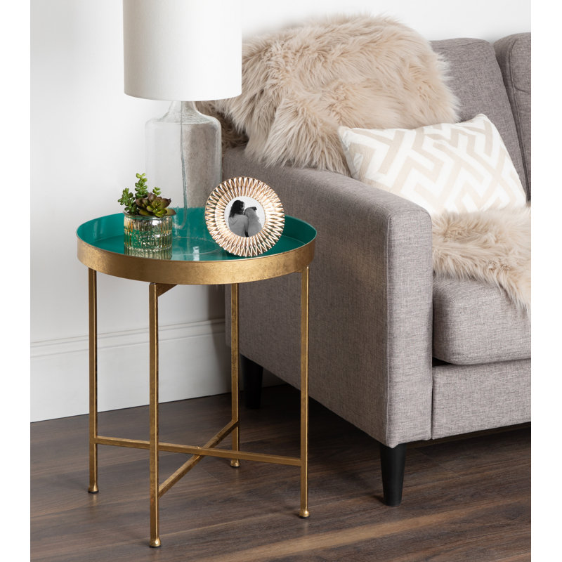 Table de bout Ekta, Doré, Bleu sarcelle, H 22 po x l 18,25 po