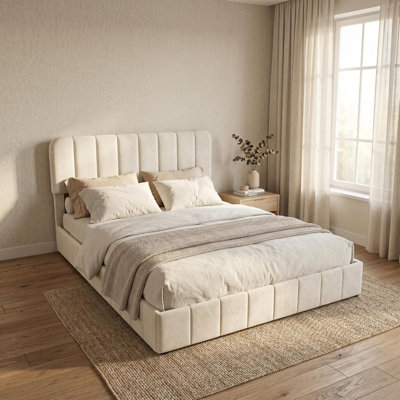 Queen Size Velvet Bed Frame with Adjustable Headboard, Upholstered Platform Bed with Vertical Channel Tufting, No Box Spring Needed, Easy Assembly