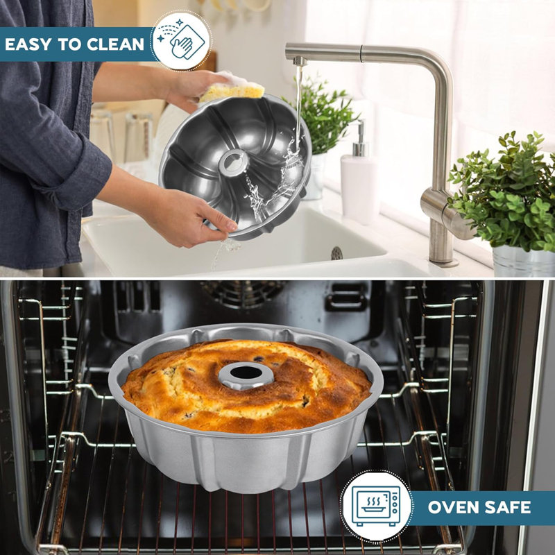 Fluted Cake Pan, 10 Inch Nonstick Round Tube Baking Pan for Pound Cake.Gray