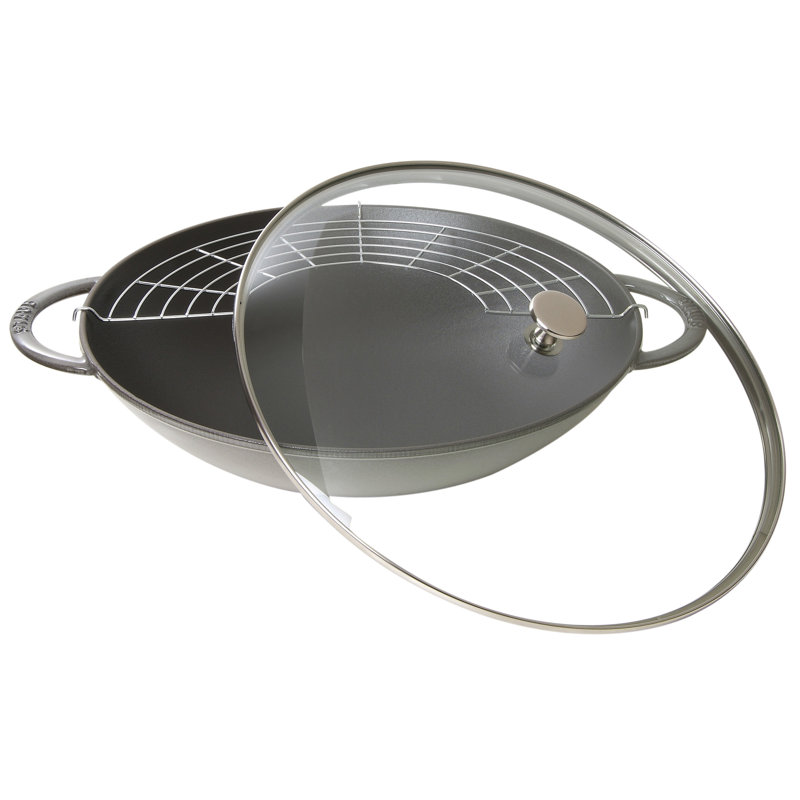 STAUB Cast Iron Non-Stick Wok, Grey, 37cm