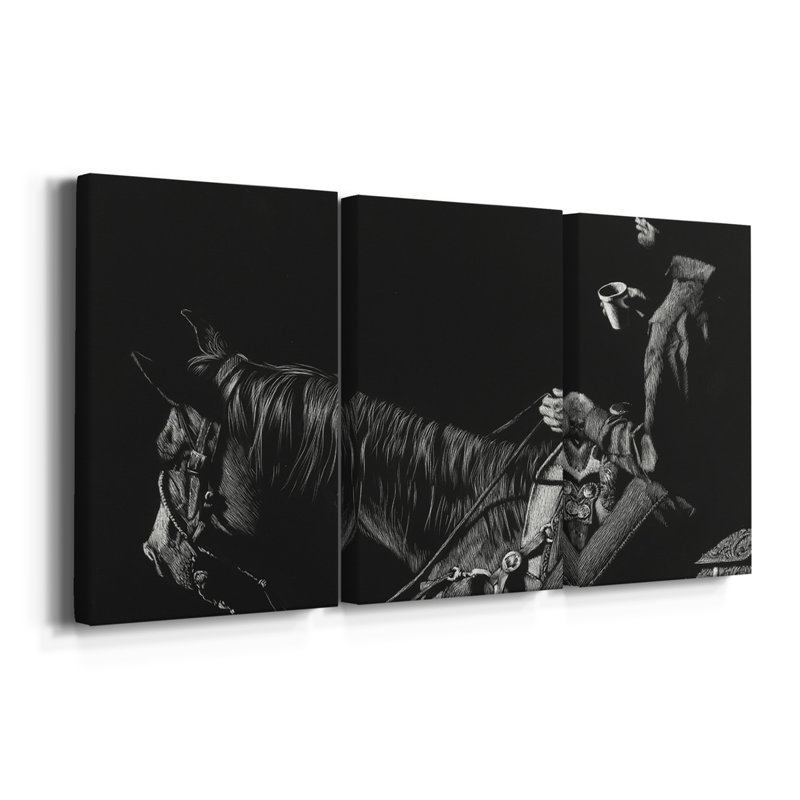 Cowboy Scratchboard I - Toile tendue avec châssis de qualité supérieure - Prêt à accrocher, H 12 po x l 24 po x P 1 po