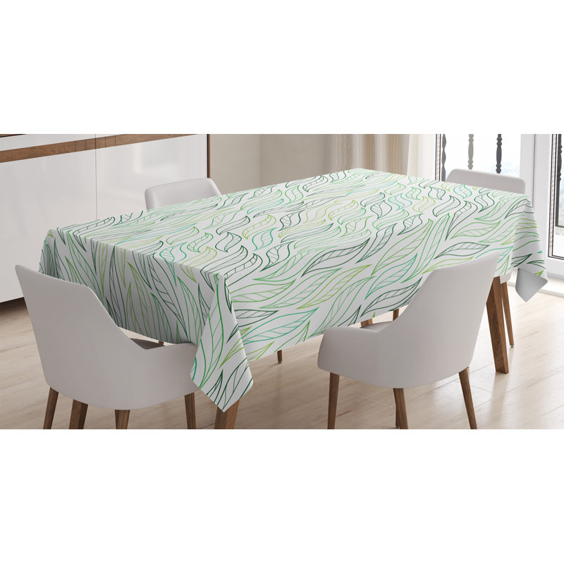 Ambesonne Leaf Tablecloth, Floral Leaf Patterns With Ornamental Lines Contemporary Graphic Art, Rectangular Table Cover For Dining Room Kitchen Decor, 52" X 70", Pale Green Navy Blue
