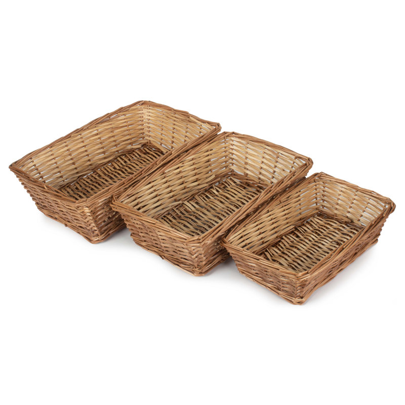 3 Piece Wicker Storage Basket Tray Set