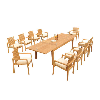 Ensemble de salle à manger rectangulaire en teck pour 10 personnes 122 po