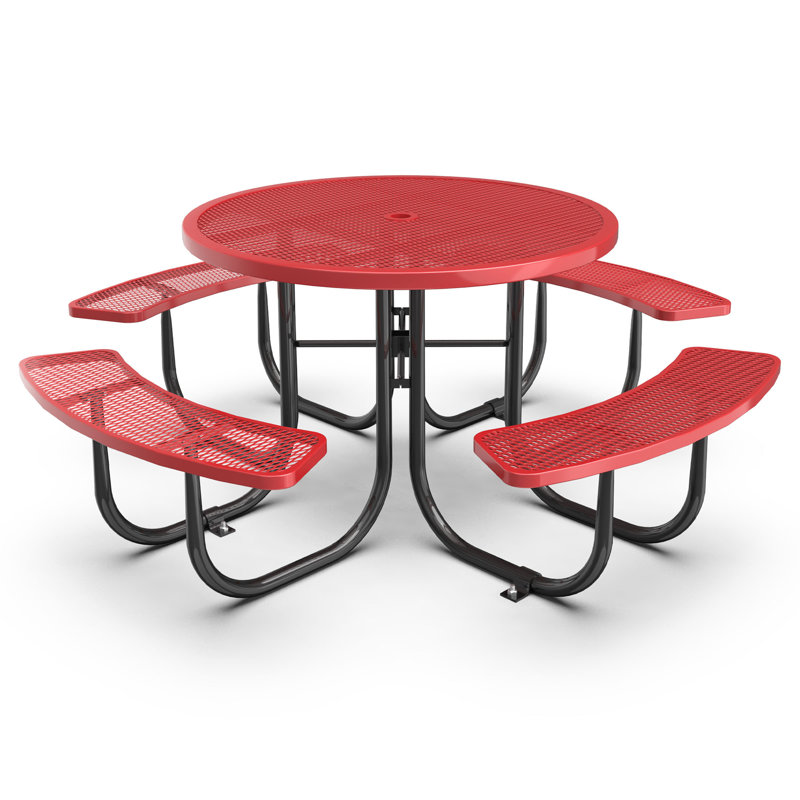 Ensemble de table et chaises rondes rouges avec trou pour parasol - parfait pour les rassemblements