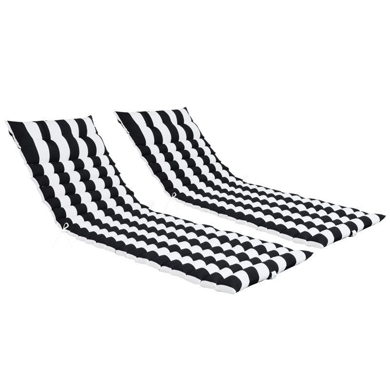 2PCS Set Outdoor Lounge Chair Cushion, White/Black