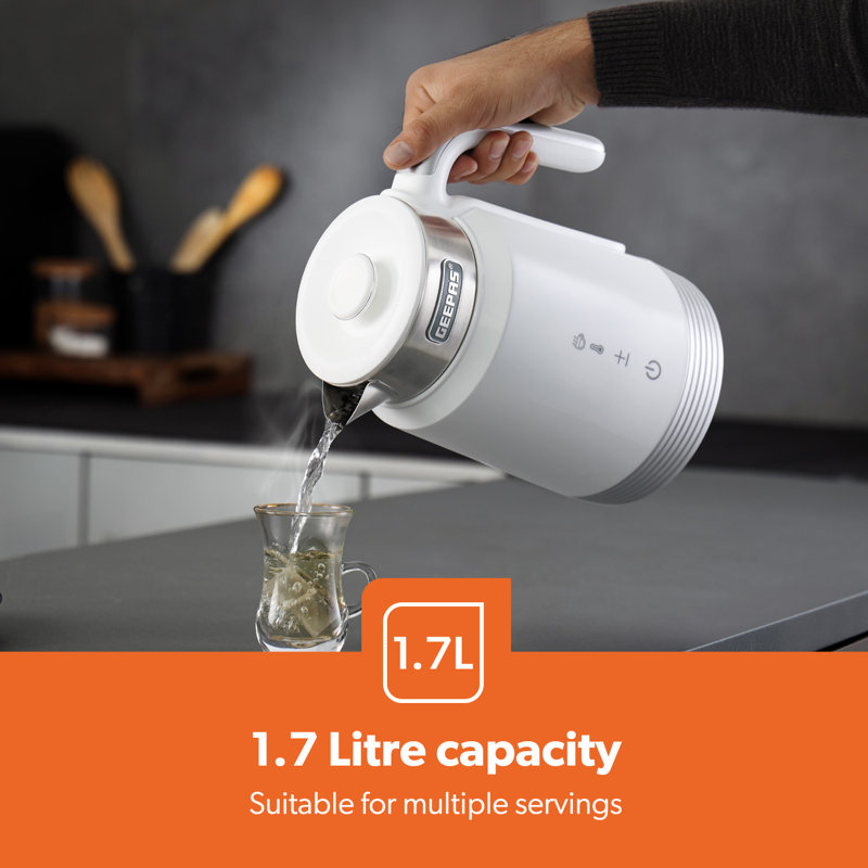 GEEPAS Digital Electric Kettle 1.7L Wifi Tuya Smart App Control Alexa Google Voice Compatible 2200W, Silver