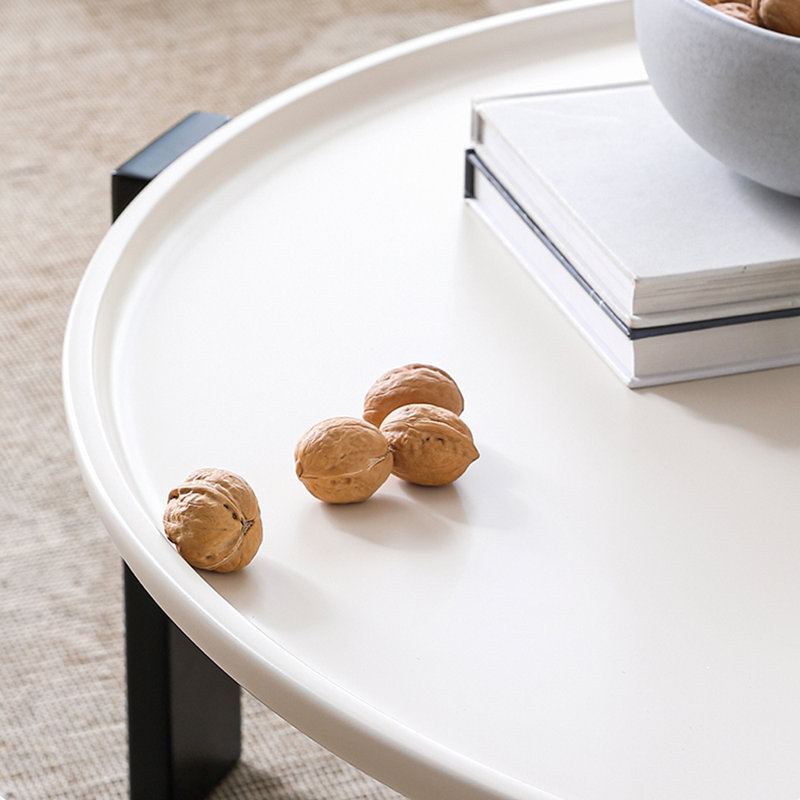 Table basse ronde avec pieds en chêne, Noir / blanc, Noir, noir, noir, noir