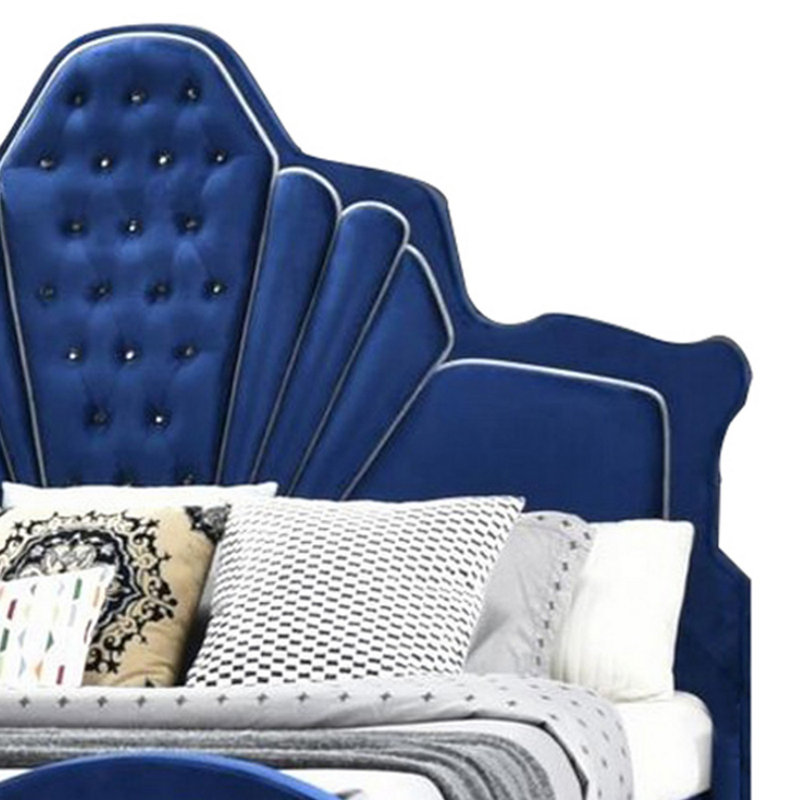 Lit plateforme tapissier touffeté Jument, Bleu, Très grand