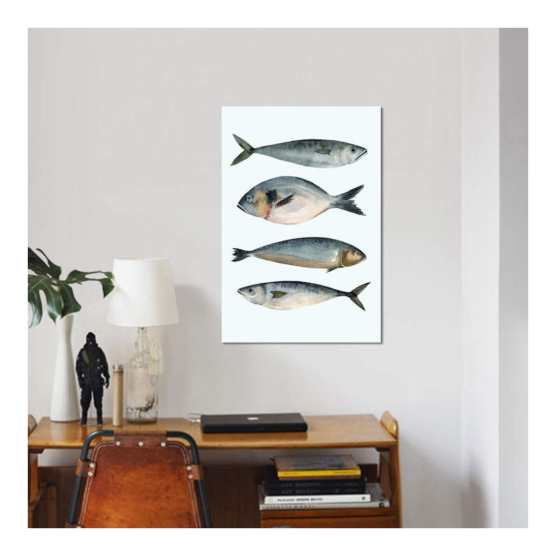 " Four Fish II " by Emma Scarvey, 12" H x 8" W x 0.75" D, Wrapped Canvas, No Mat