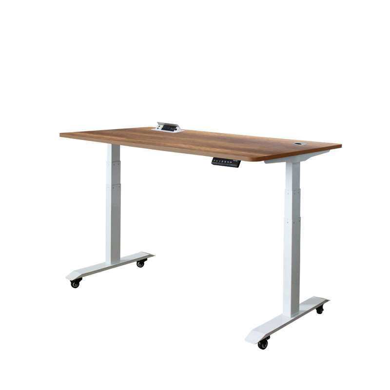 Bureau debout à hauteur ajustable avec prises Cimarr, Érable foncé / blanc, H 51 po x l 52 po x P 27 po