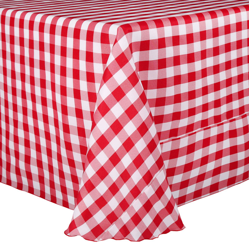 Gracie Oaks - Rectangular Polyester Gingham Checkered Tablecloth, 132" x 108", Red/White, 1
