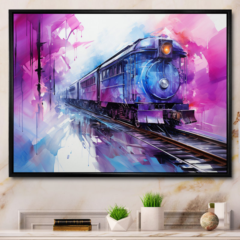 Abstrait train translucide Rhythms III - transport, art mural, salon, Cadre flottant noir, H 12 po x l 20 po x P 1 po