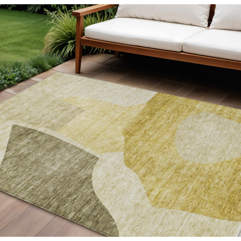 Tapis extérieur lavable abstrait beige et blé doré 10 pi x 14 pi