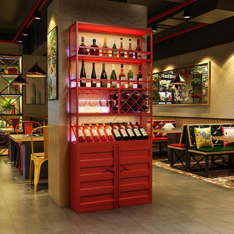 Multi-tier Iron Partition Wine Cooler, 82.6" H x 39.3" W x 11.8" D, Red