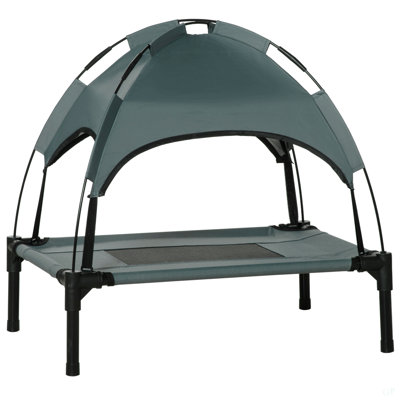 Pawhut Elevated Portable Dog Cot Pet Bed With UV Protection Canopy Shade, 24 Inch