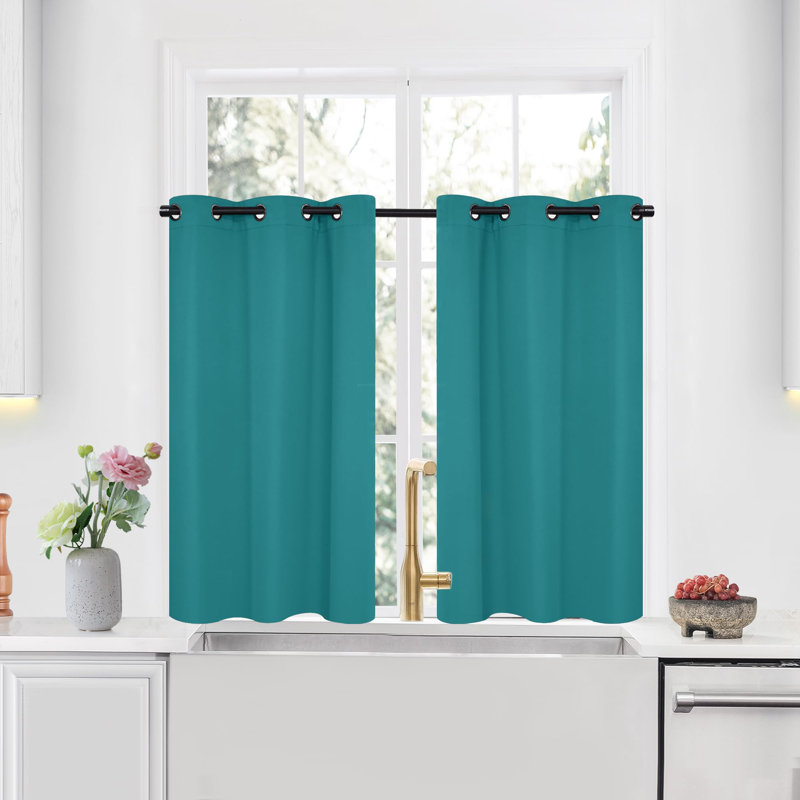 Thermal Insulated Room Darkening Grommet Curtain Panels (Set of 4), Turquoise, 34" W x 45" L