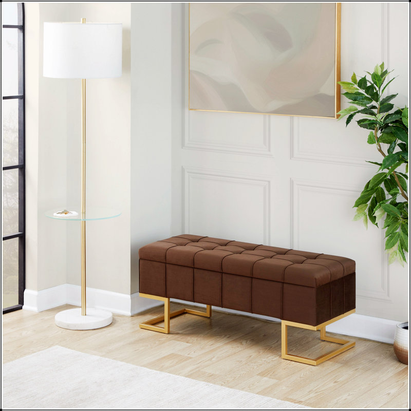 Banc de rangement en acier doré, Brun