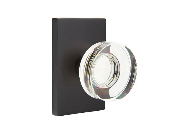 Ensemble de mortaise intérieure Emtek Passage avec rosette rectangulaire moderne et poignée en verre à disque moderne (LH)