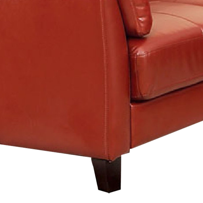 Penie Sectional Sofa, Flared Arms, Red Tufted Faux Leather, 104 Inch