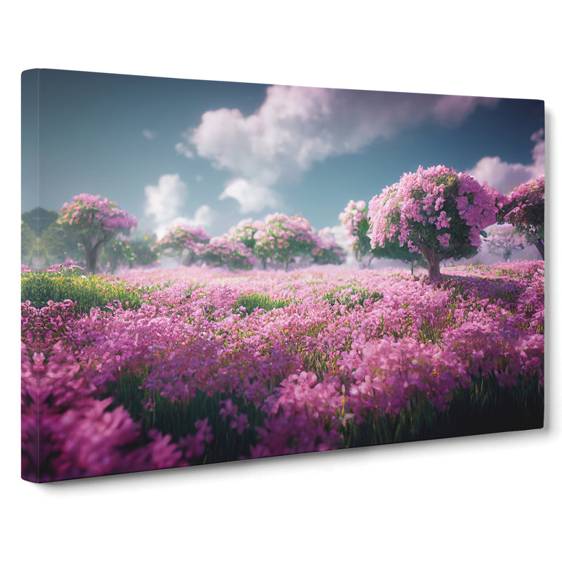 Cherry Blossom Flower Field - Wrapped Canvas
