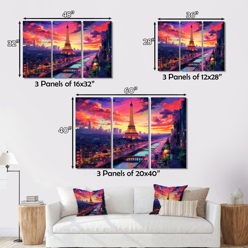 «Paris Eiffel Tower Harmony II - Franch», ensemble de reproductions d'art en métal