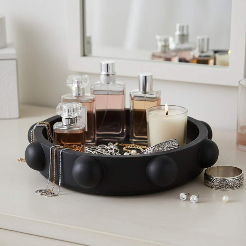 Bol décoratif sculptural avec décorations de boule - Accent moderne pour tablettes et table basse - Bol de décoration intérieure unique - 18 po, noir