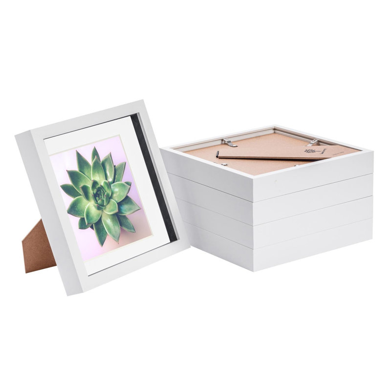 Nicola Spring - 3D Box Photo Frames - Mount, 22.5cm H x 22.5cm W x 3.5cm D, White/White