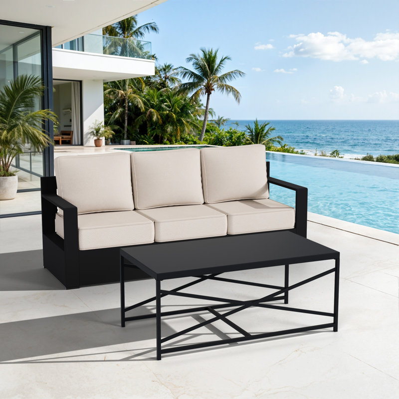 Canapé d'extérieur en aluminium 3 places Oneita, Beige