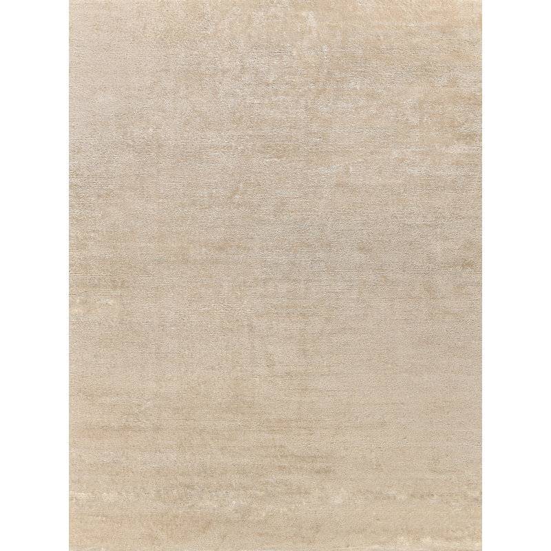 Exquisite Rugs Plush Hand-Knotted Wool/Viscose Ivory Area Rug, Rectangle 9' x 12'