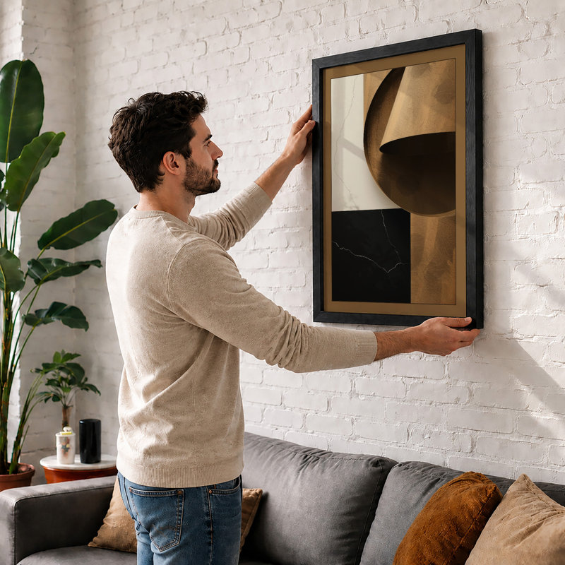 Bronze Sphere and Void Minimalist - Framed Print, A4 - 29.7 x 21.0 cm, Black