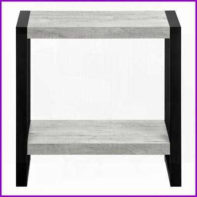 Table basse à 2 niveaux peu encombrante avec plateau en bois gris et amp; Pieds noirs en métal pour le salon