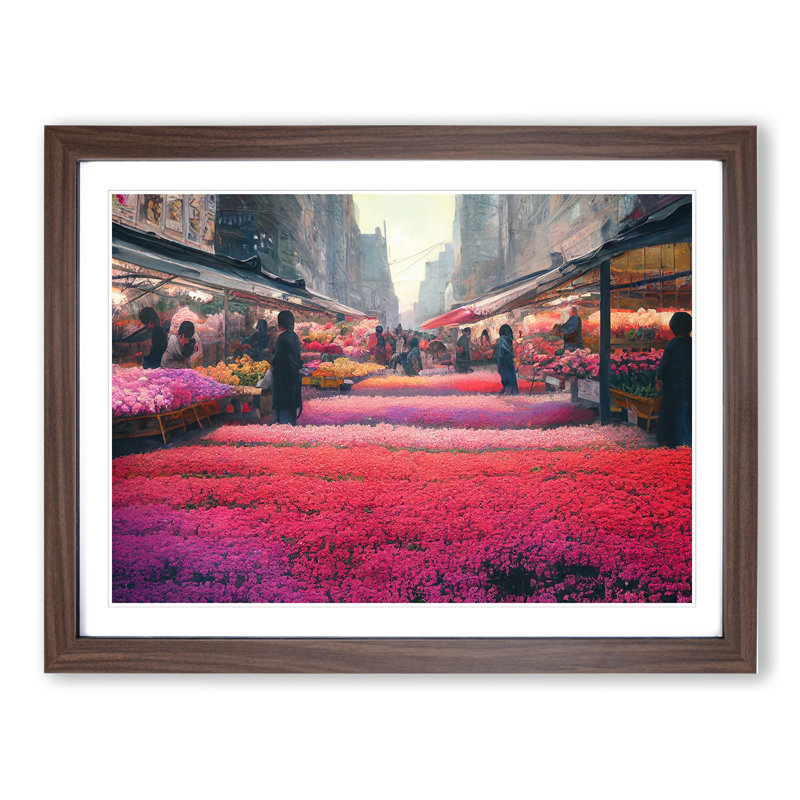 A Flower Market Vol.1 - Single Picture Frame Print, Walnut Framed, 46cm H x 64cm W x 2cm D