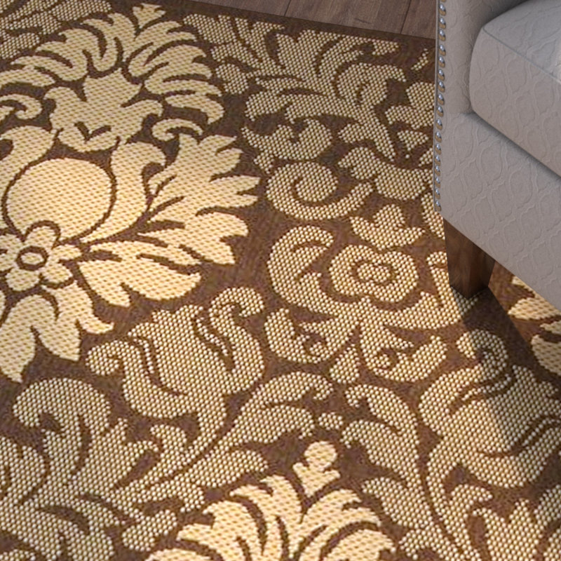 Arneshia Damask Brown/Tan Indoor / Outdoor Area Rug, Rectangle 5'3" x 7'7"