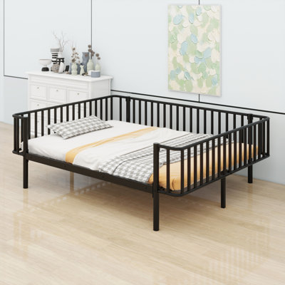 Heavy-Duty Metal Slat Daybed with Sofa-Style Frame