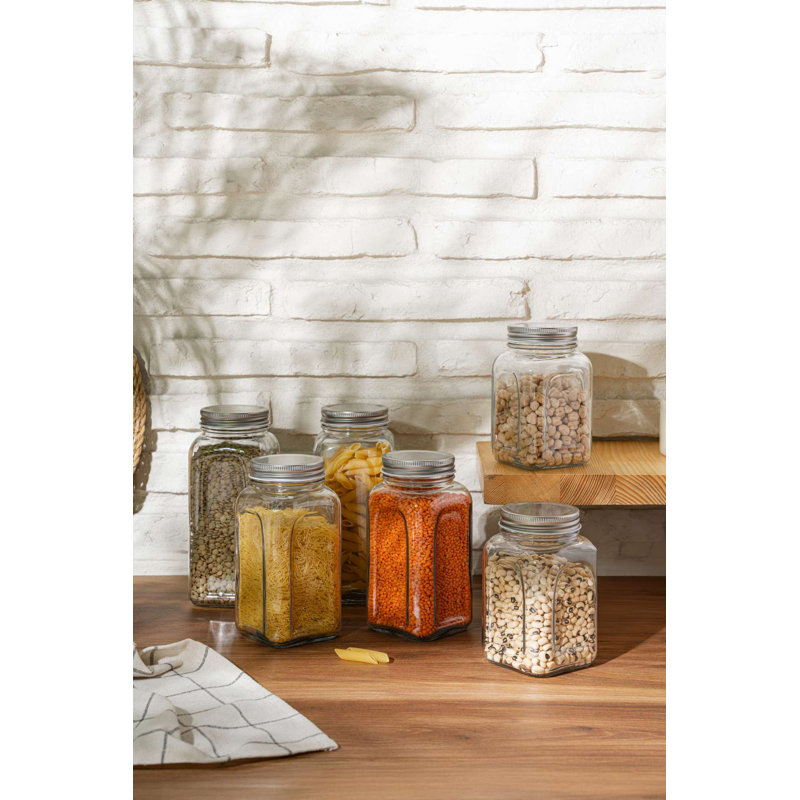 Ensemble de pots en verre de qualité supérieure 6 pièces avec couvercles, 2 x 22,4 oz, 2 x 27,8 oz, 2 x 33,2 oz | Verre 100% sans BPA, va au lave-vaisselle | Idéal pour le rangement des aliments, les épices et l'organisation, élégants couvercles argentés
