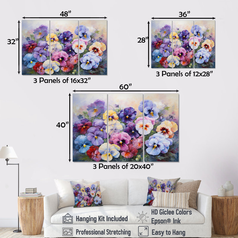 «Purple Pansies Effloresince III - Pansies», ensemble d'art sur toile, Toile tendue, H 28 po x l 36 po x P 1 po