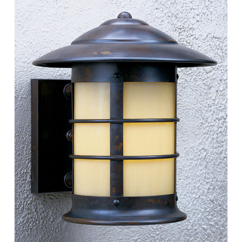 Lanterne murale d'extérieur 1 lumière Newport, H 15,38 po x l 13,75 po x P 14,75 po, Brun mission, Givré