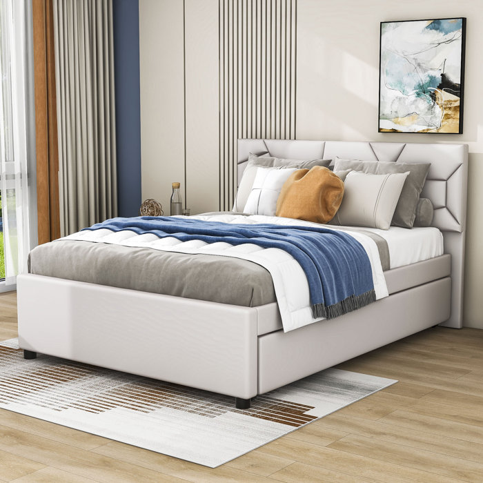 Orren Ellis Ethban 2 Drawers Upholstered Platform Bed with Trundle and ...