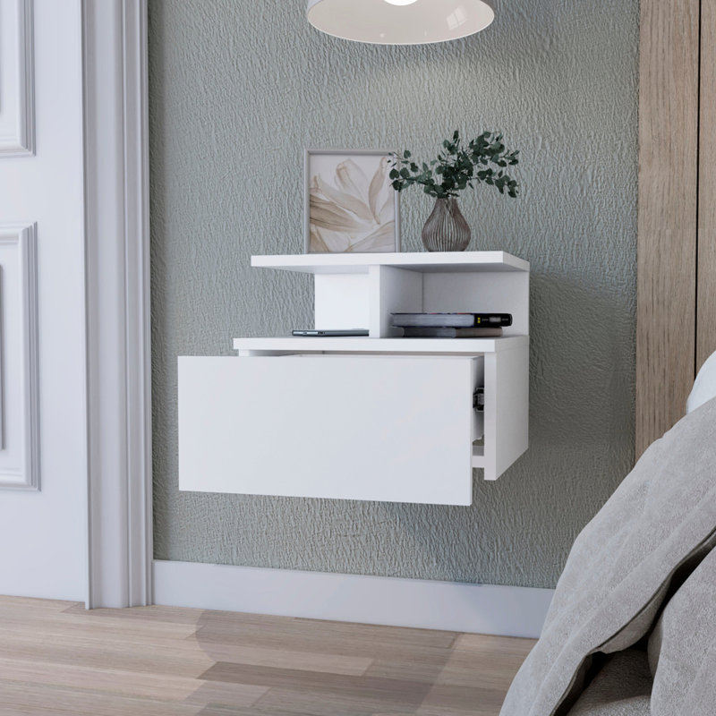 Table de chevet blanche 1 tiroir avec 2 tablettes pour une installation et un rangement optimisés, Blanc