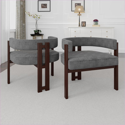 Ensemble de 2 chaises d'appoint rembourrées en chenille gris ardoise, fauteuil à 3 pieds à dossier ouvert et fauteuil confortable pour le salon, la chambre à coucher, la salle à manger pour adultes