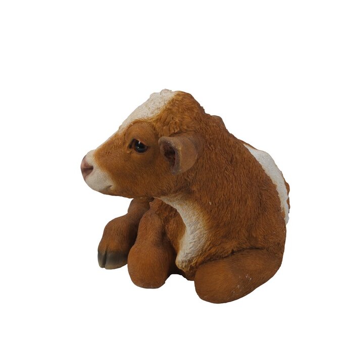 Brown and White Lying Down Cow Statue